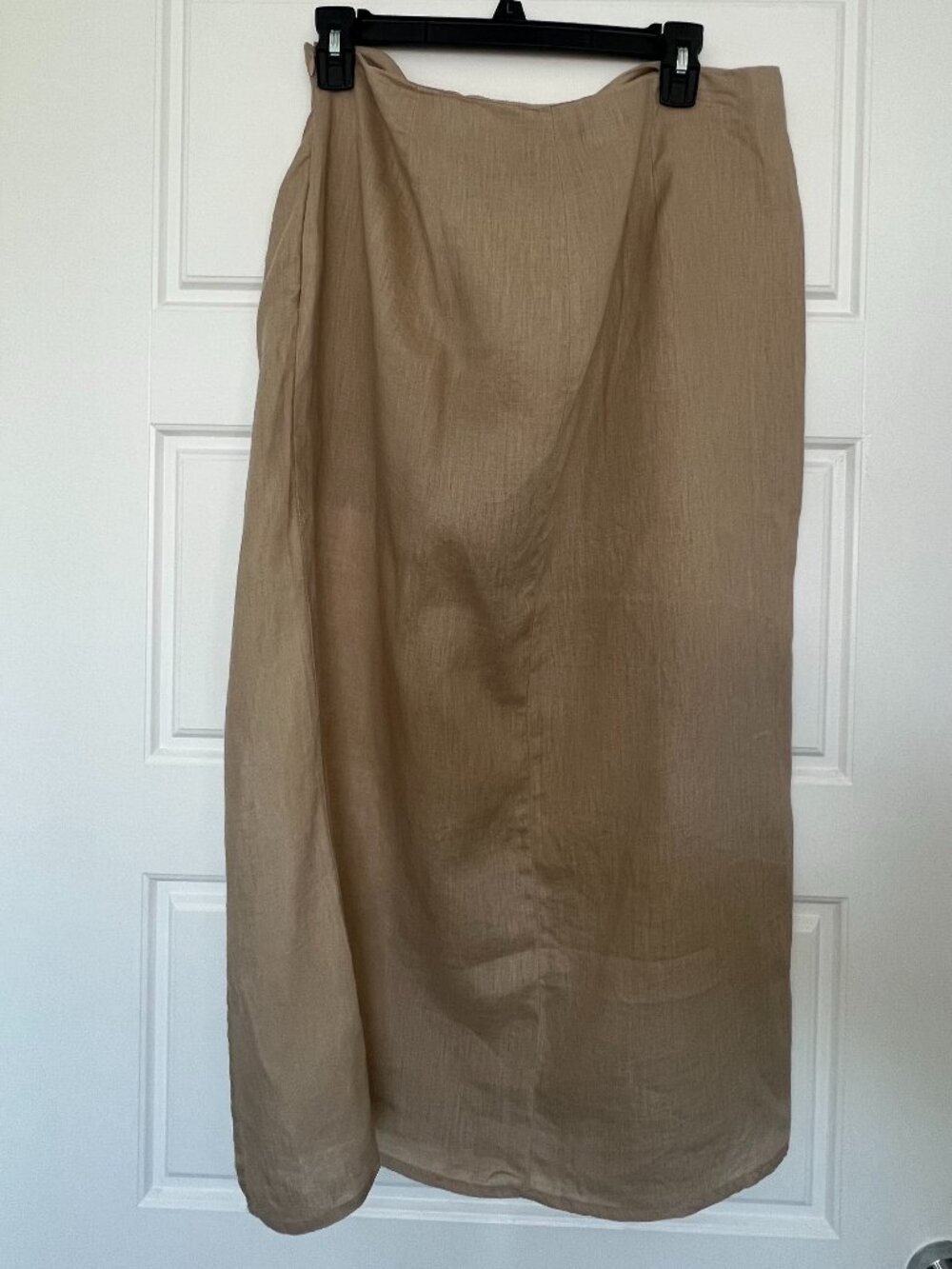 100% Linen Zara Wrap Midi Skirt Womens Size Large Tan Beige Vacation Summer - Picture 3 of 15